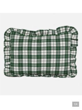 New: Heather Taylor: Harbor Plaid Ruffled Pillow in Hunter Green 12 x 16